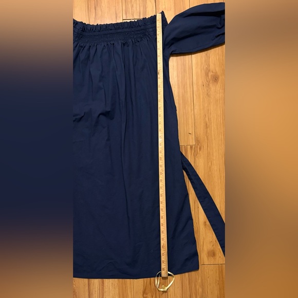 Banana Republic, Off-Shoulder Navy Cotton Midi Dress with Tie Belt, Size S - Picture 10 of 13